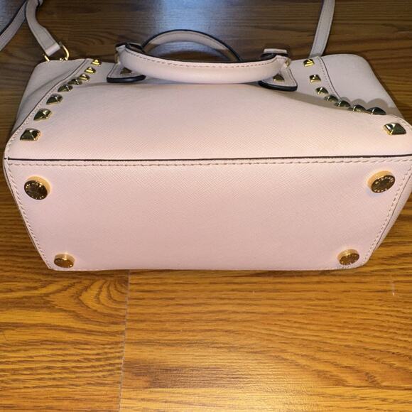 Michael Kors Studded Selma Saffiano Leather Pink Satchel Handbag - Picture 4 of 6